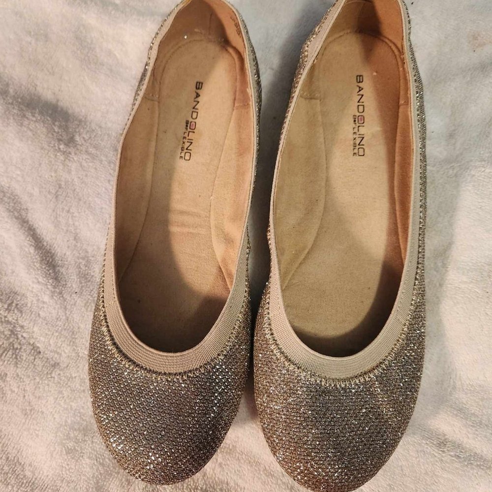 Women's Gold Sparkly Bandolino Ballet Flats Size 8.5M
